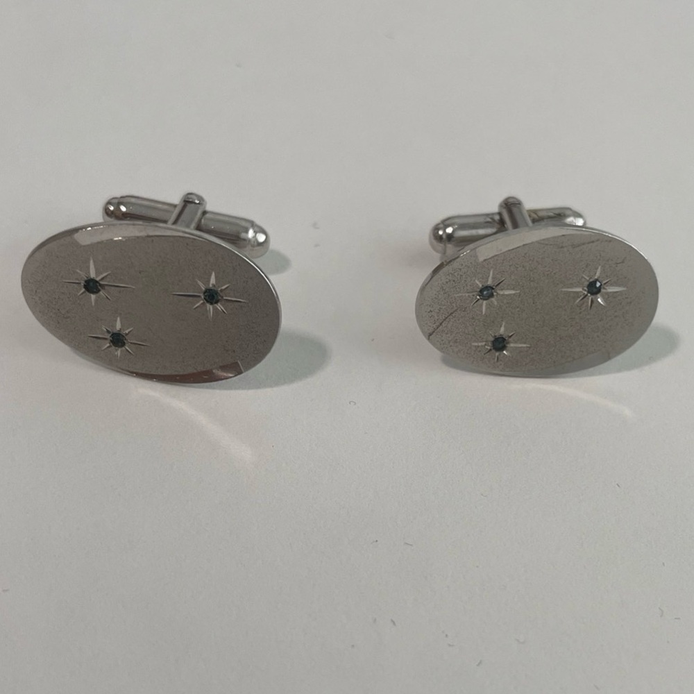 Anson Vintage MCM Mid Century Modern era Sterling Silver & Sapphire Cufflinks